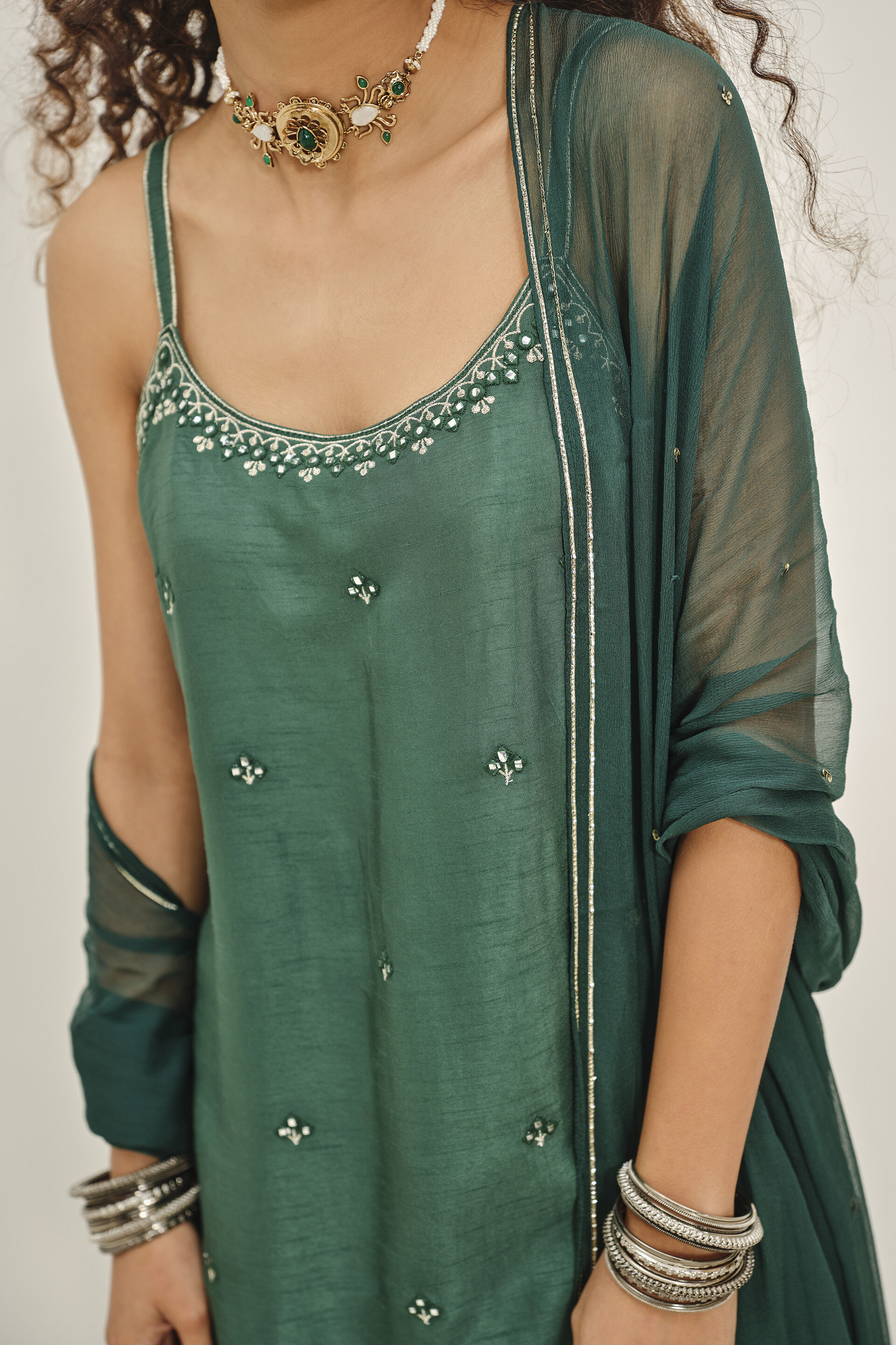 Jheel Green Kurta Set, Green, image 5